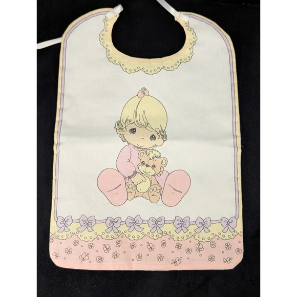 Lot of 4 Vintage Precious Moments Homemade Baby Bib Fabric Pastels Angels Babies - Picture 4 of 13